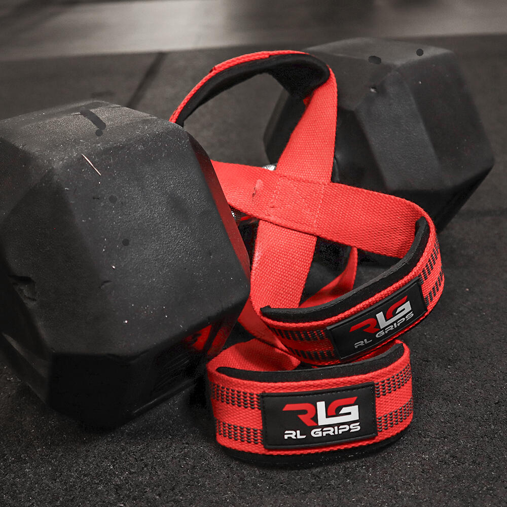 Straps de musculação. Correias de elevação RL GRIPS vermelhas em forma de 8 7/7