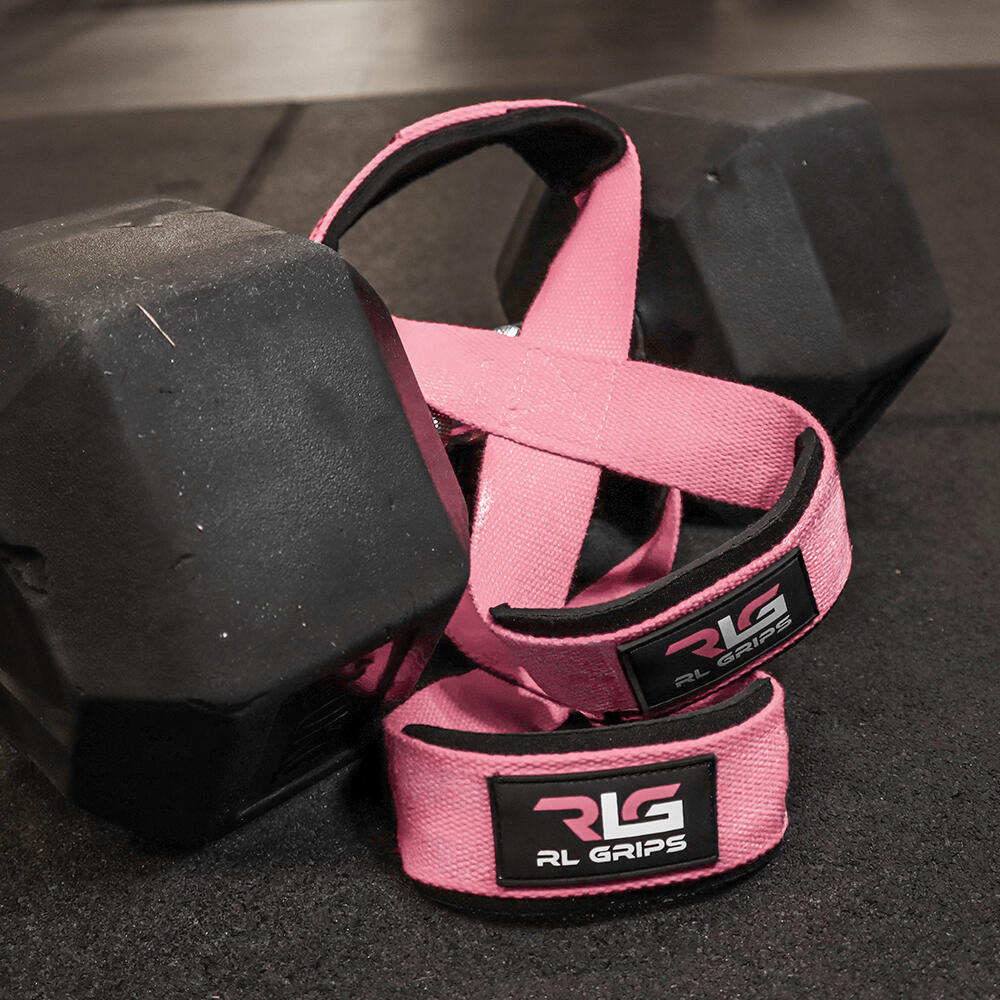 Straps de musculação. Correias de elevação RL GRIPS rosas em forma de 8 7/7