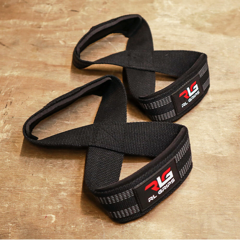 Straps de musculação. Correias de elevação RL GRIPS pretas em forma de 8 7/7