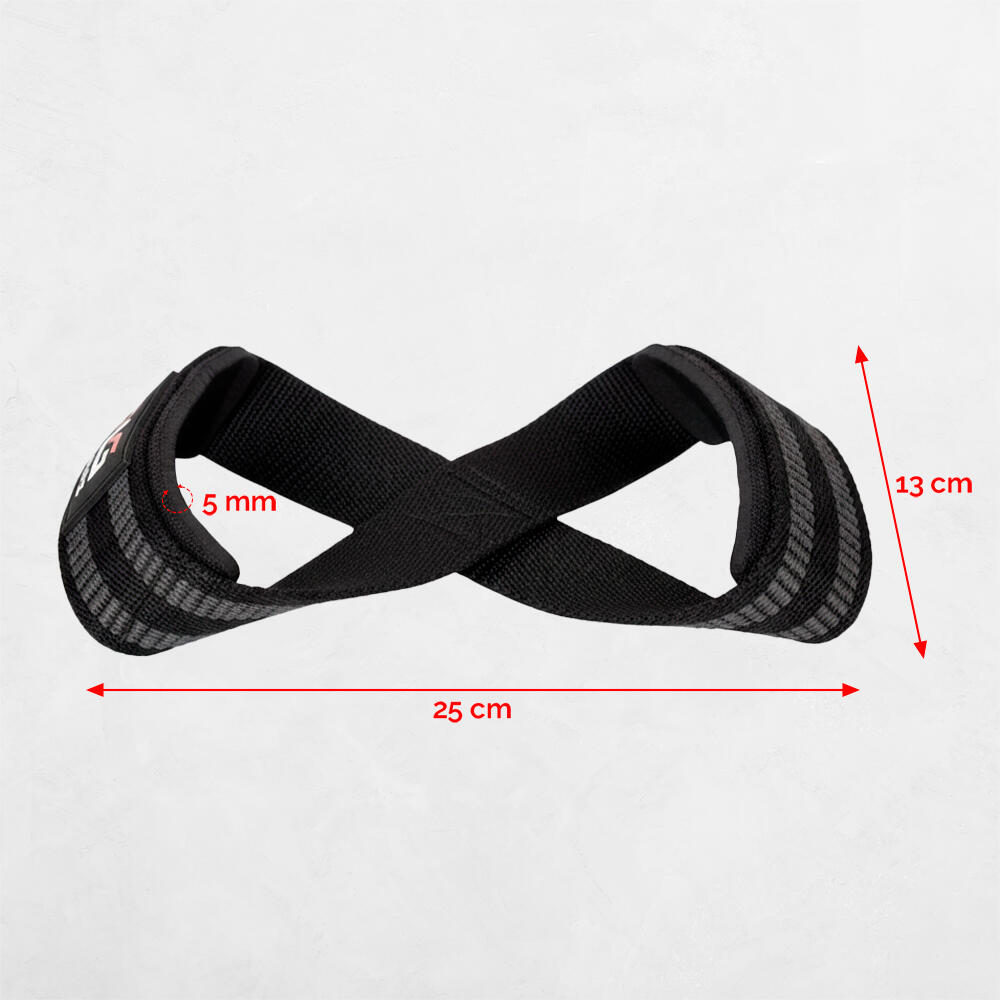 Straps de musculação. Correias de elevação RL GRIPS pretas em forma de 8 4/7