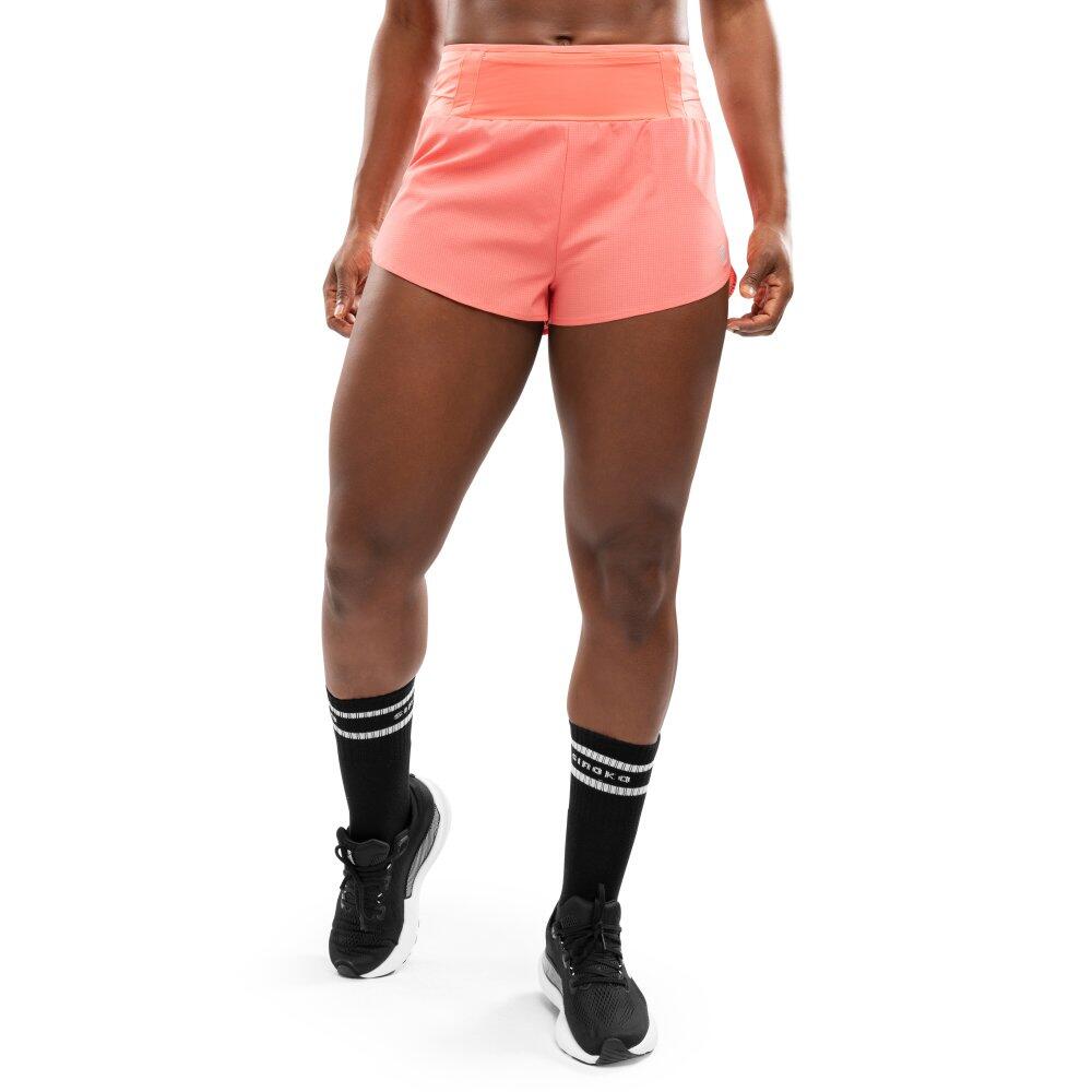 SIROKO Pantaloncini da corsa 2 in 1 da donna Fitness Alloy Coral Pink Rosa