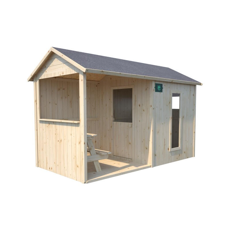 Cabane en bois avec préau et table de jeu JAZZ 1/5