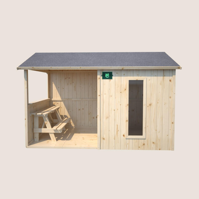 Cabane en bois avec préau et table de jeu JAZZ 3/5