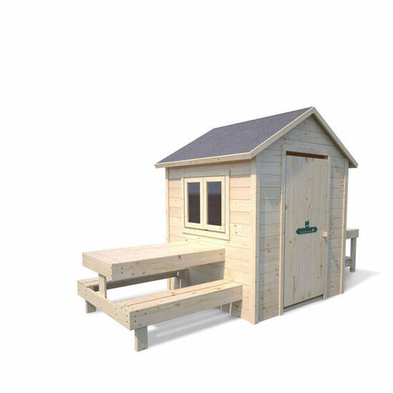 Cabane en bois enfant cuisine et table BLANCHE