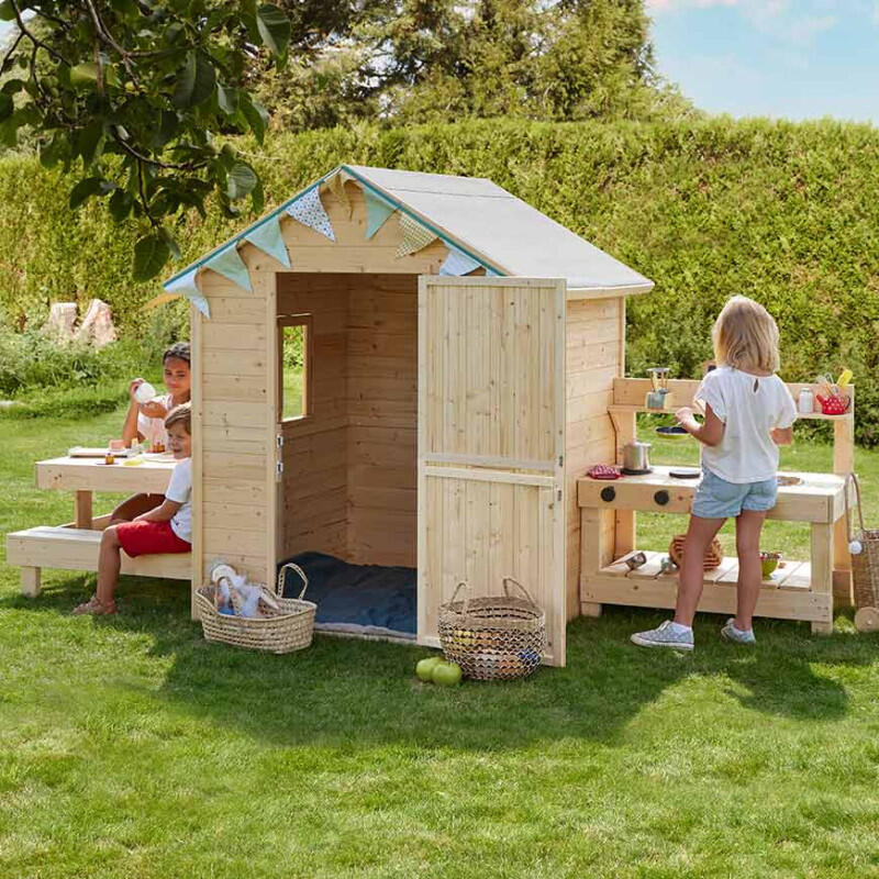 Cabane en bois enfant cuisine et table BLANCHE 2/5