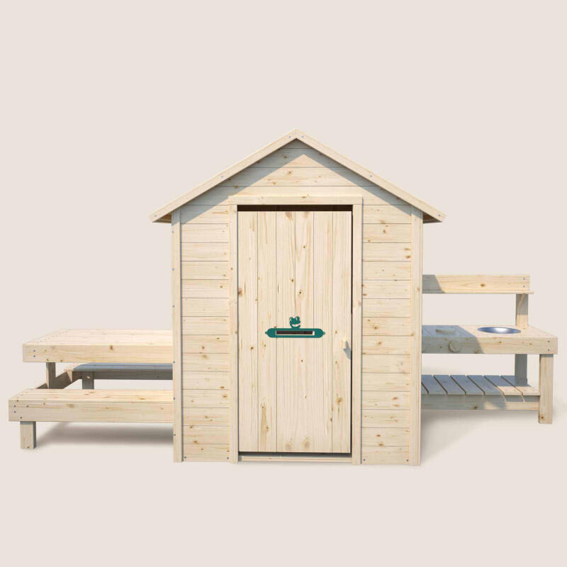 Cabane en bois enfant cuisine et table BLANCHE 3/5