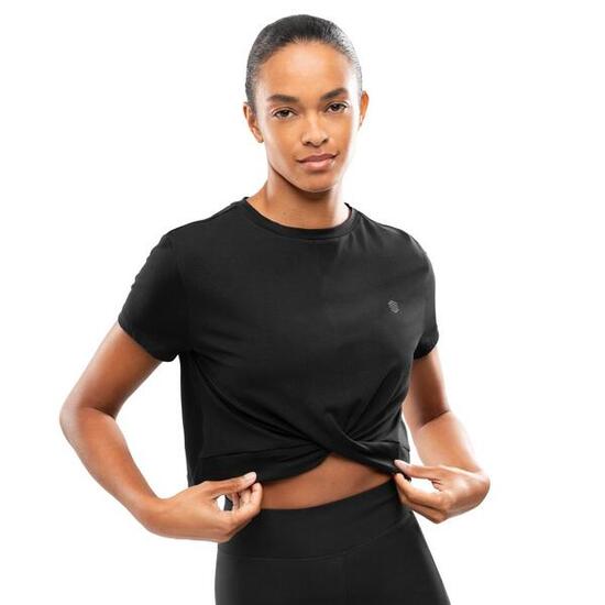 Maglietta sportiva annodata in vita da donna Fitness Space Black Nero