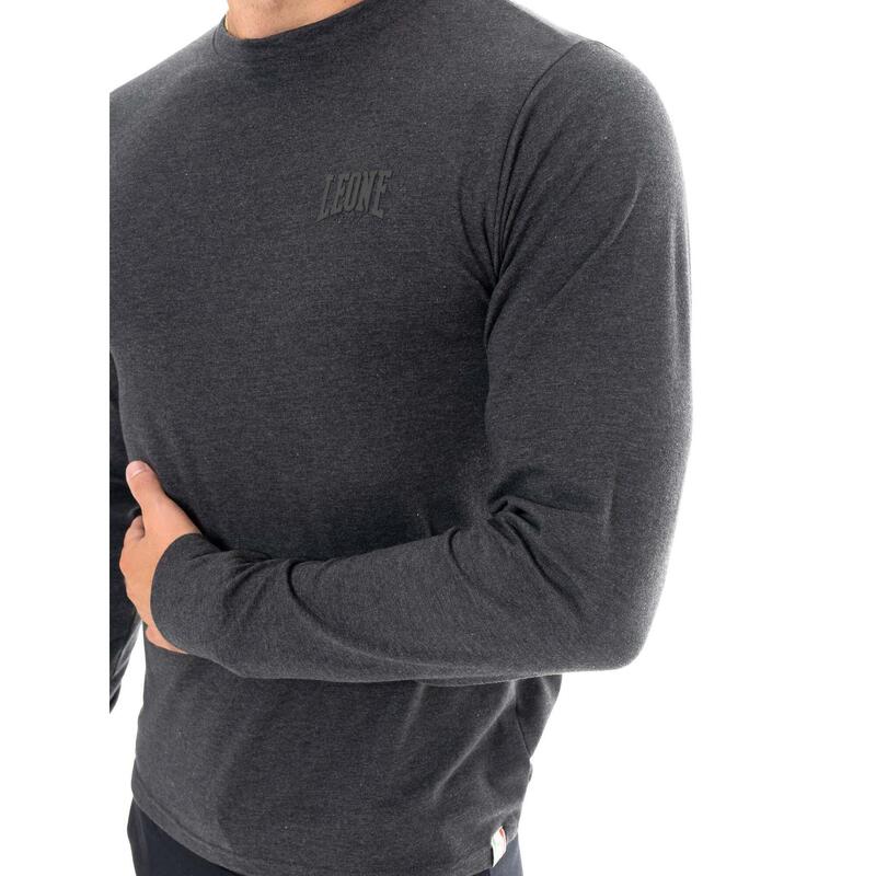 Tricou bărbătesc „Basic” din bumbac elastic cu mânecă lungă și logo mare