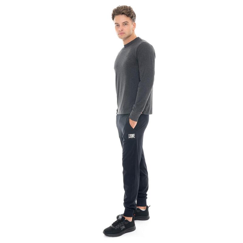 Tricou bărbătesc „Basic” din bumbac elastic cu mânecă lungă și logo mare