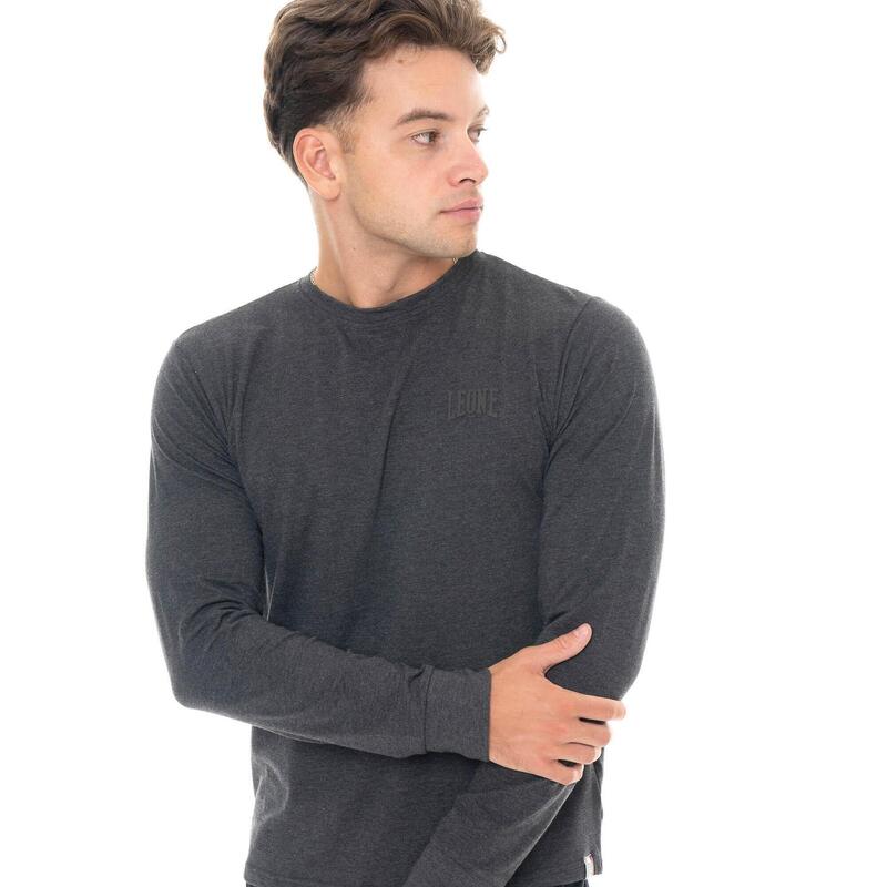 Tricou bărbătesc „Basic” din bumbac elastic cu mânecă lungă și logo mare