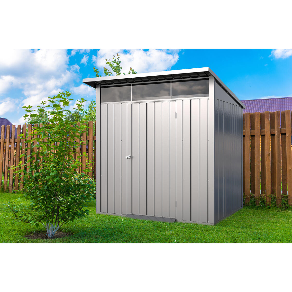 Caseta jardín Palladium 6×5 metal gris plata 2/7