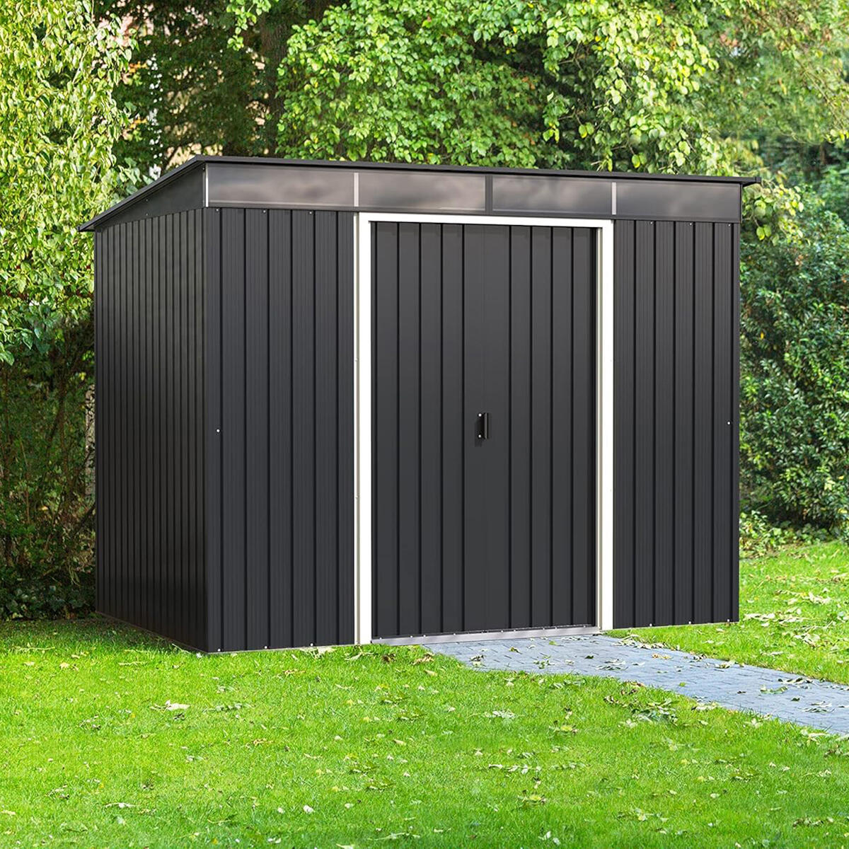 Caseta jardín Top Shed Pentroof 8×6 metal gris antracita 2/7