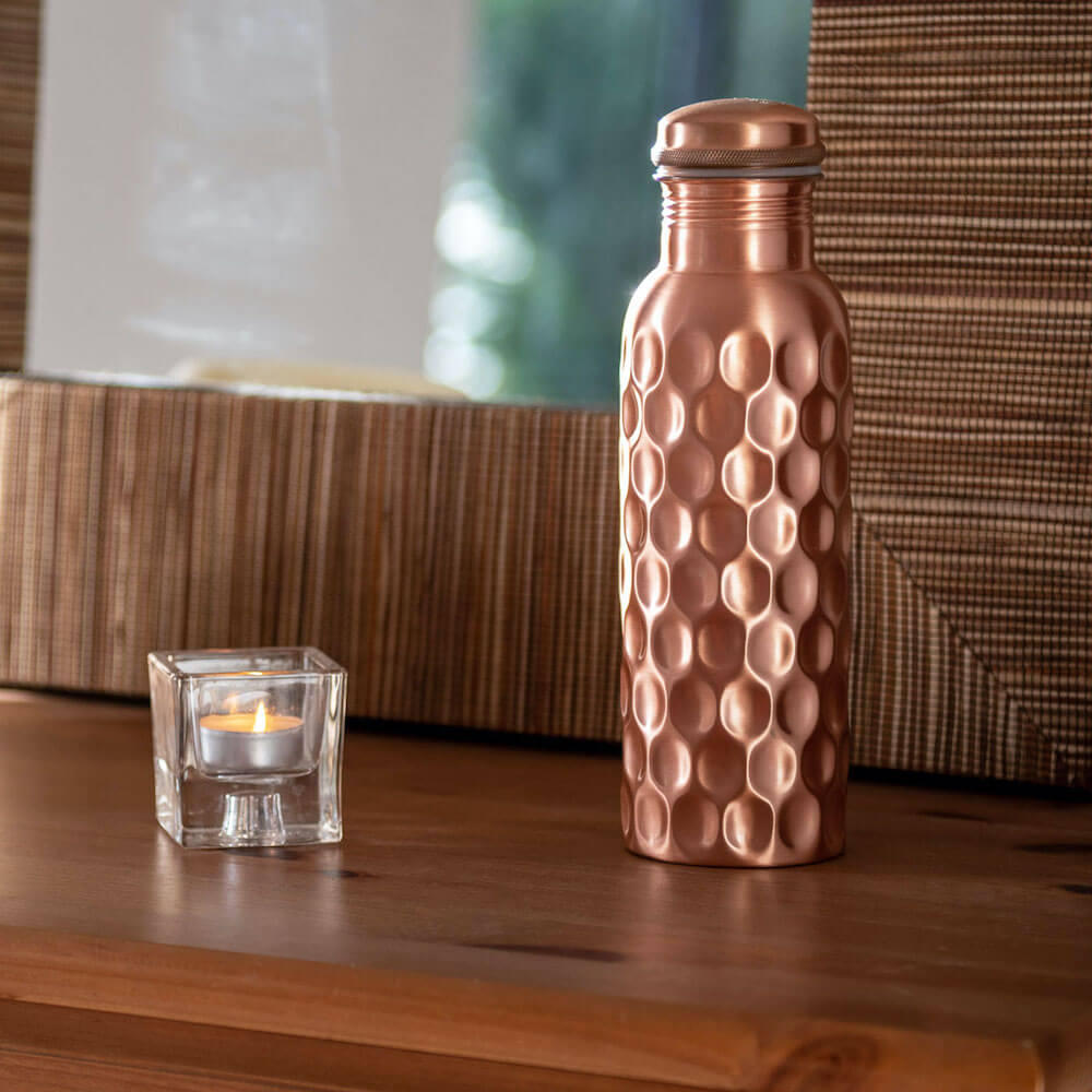 Drinkfles Bodhi koperen waterfles van 800 ml met diamantgravure 5/5