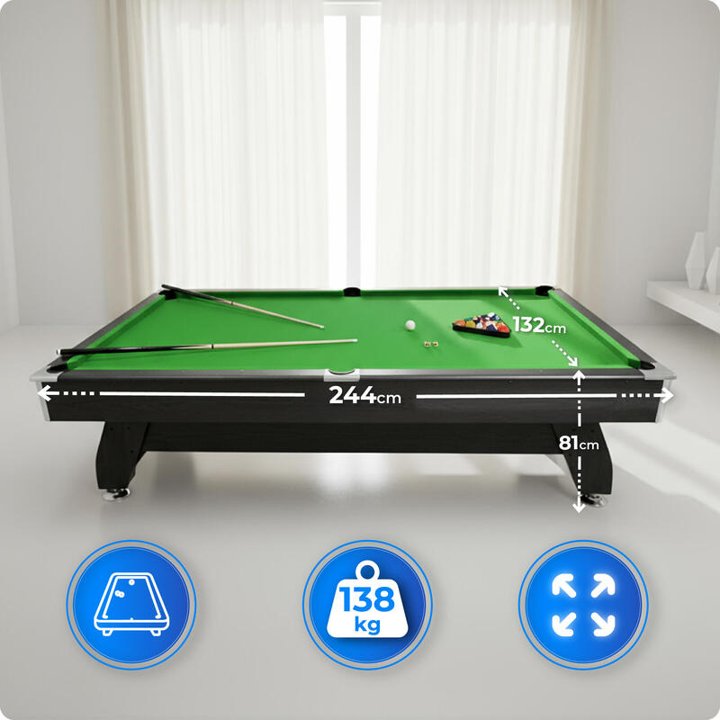 Masă biliard neagră 8ft Thunder, set mare, solid, air hockey, tenis de masă