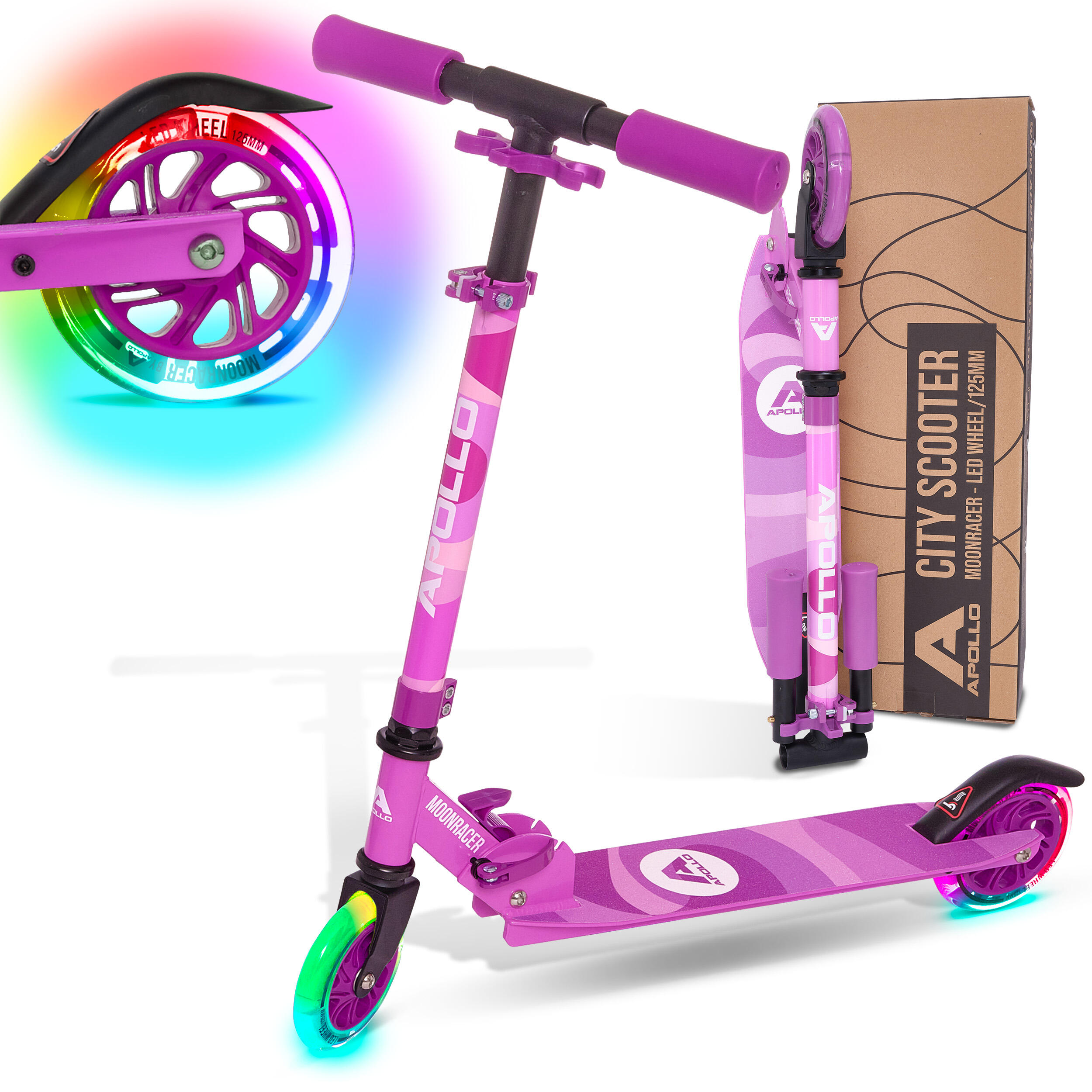 Apollo - Trottinette City Moonracer – Légère Trottinette Enfant Avec Led Et Suspension - Trottinette - Rose - Taille Unique - Decathlon