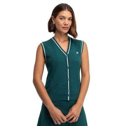 Dames Golf gebreid vest met v-hals Zaharias Teal Groen