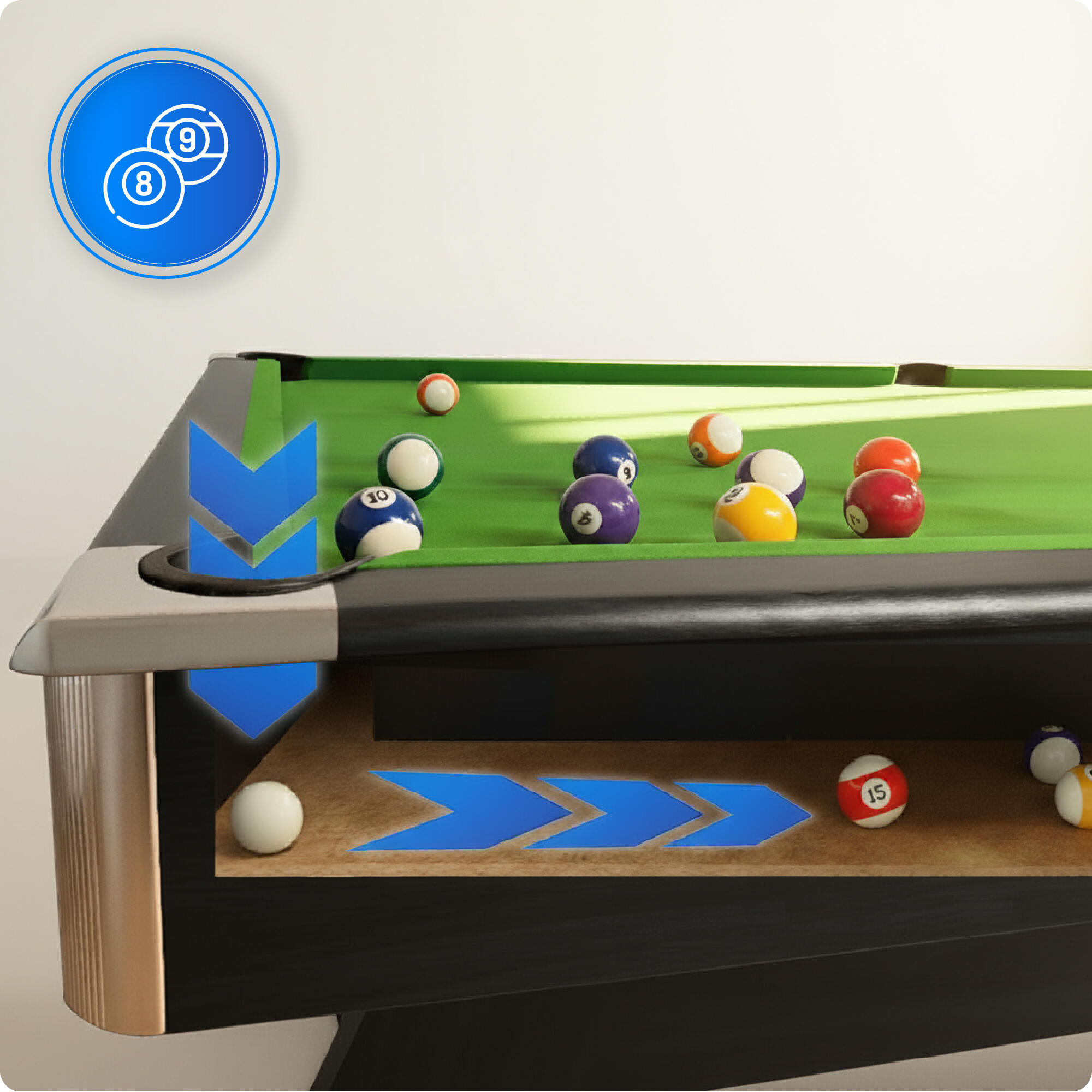 Kulečníkový stůl s nástavcem na stolní tenis/ping pong 8FT - Thunder BOLD-BLACK 6/7