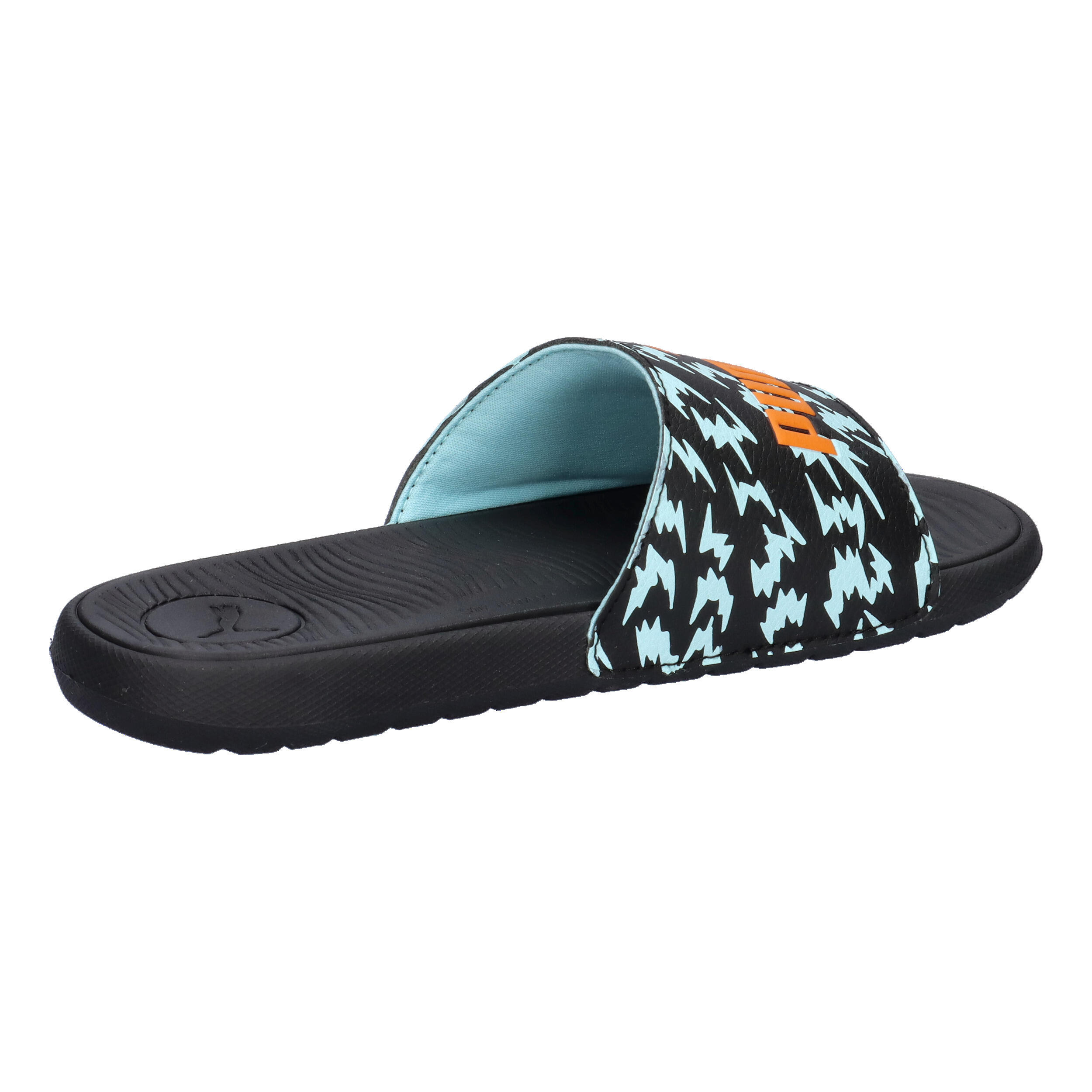 Cool Cat Poised 2 Race Slides Jugendliche PUMA Black Orange Glo Safe Lake Blue 15/15