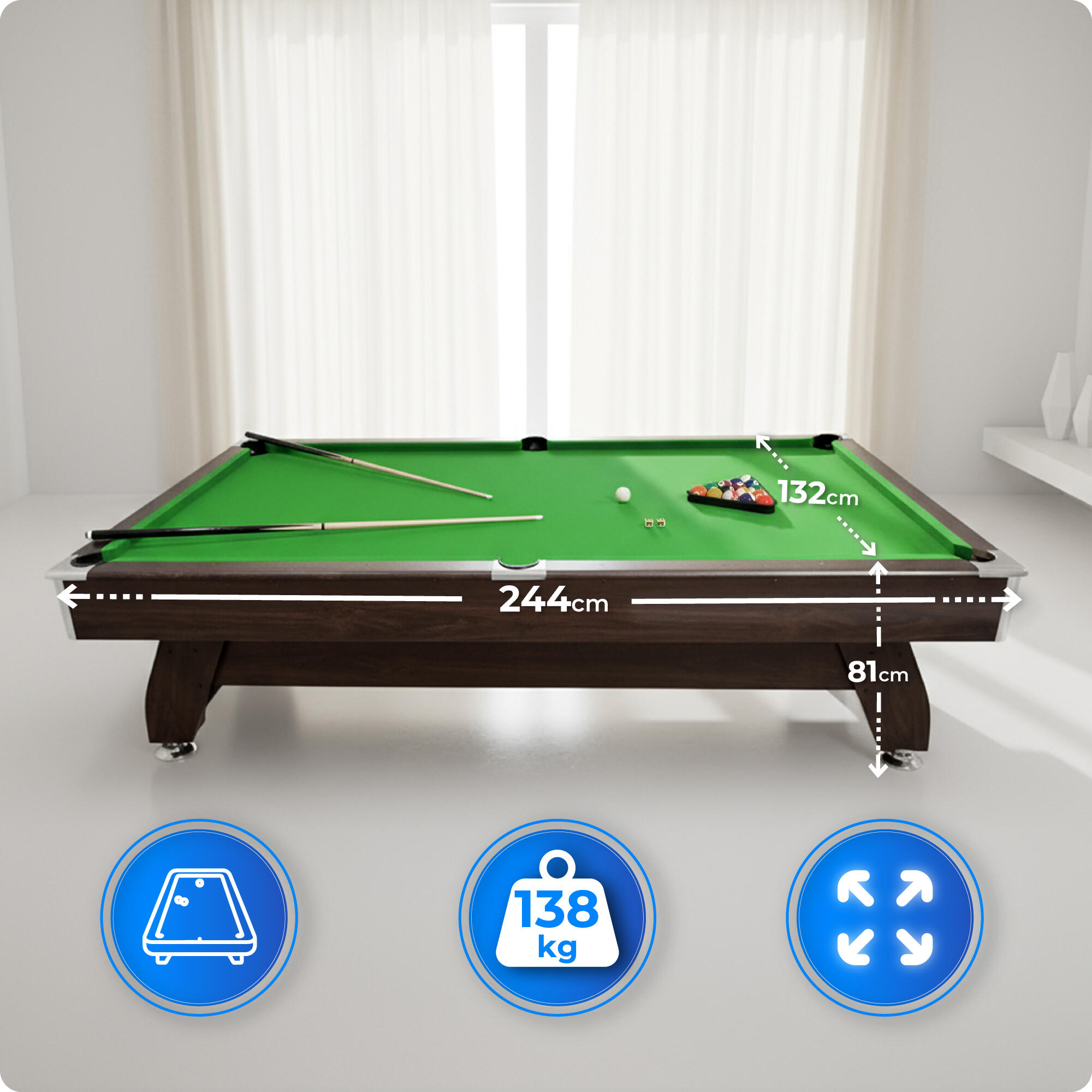 Billardtisch mit Airhockey-/Tischtennisaufsatz 8FT – THUNDER BOLD-BROWN 2/7