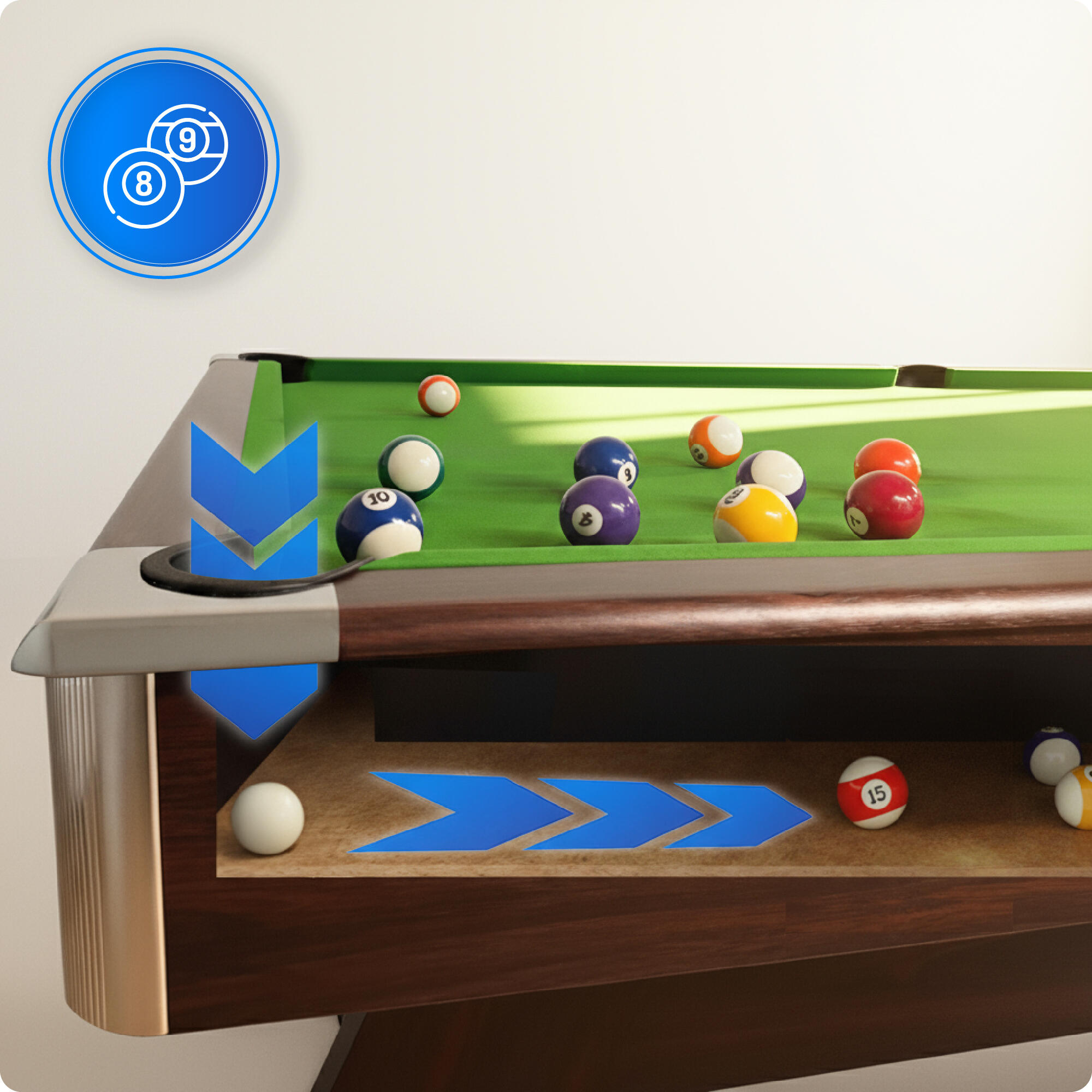 Billardtisch mit Airhockey-/Tischtennisaufsatz 8FT – THUNDER BOLD-BROWN 6/7