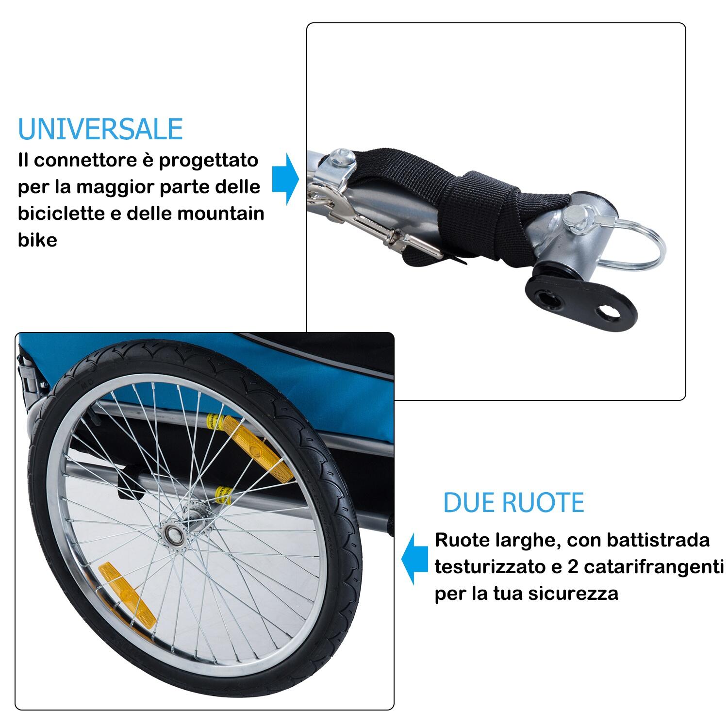 PawHut Carrello per Cani Rimorchio Bici in Acciaio e Tessuto Oxford Blu e Nero 5/6