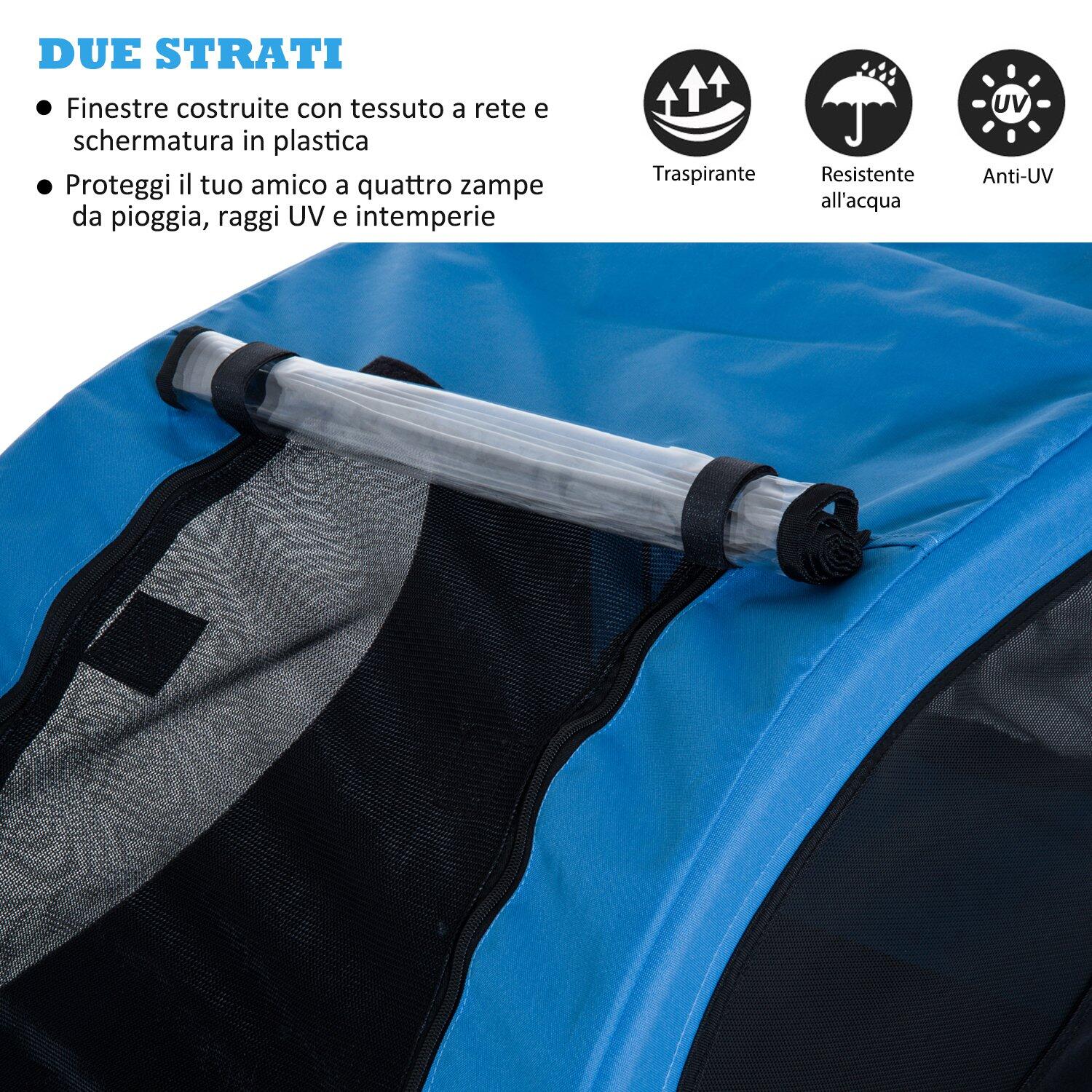PawHut Carrello per Cani Rimorchio Bici in Acciaio e Tessuto Oxford Blu e Nero 4/6