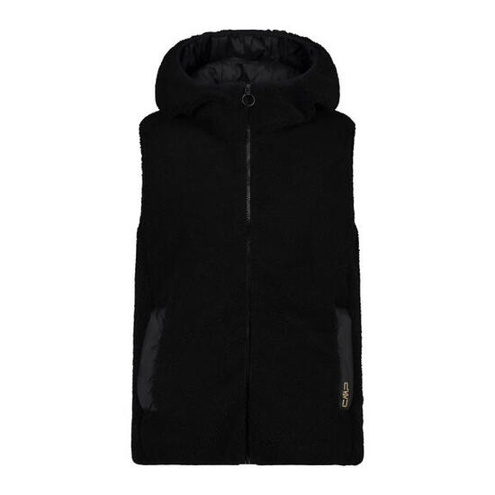 CMP Gilet à capuche fixe en fourrure Teddy pour femme - Noir