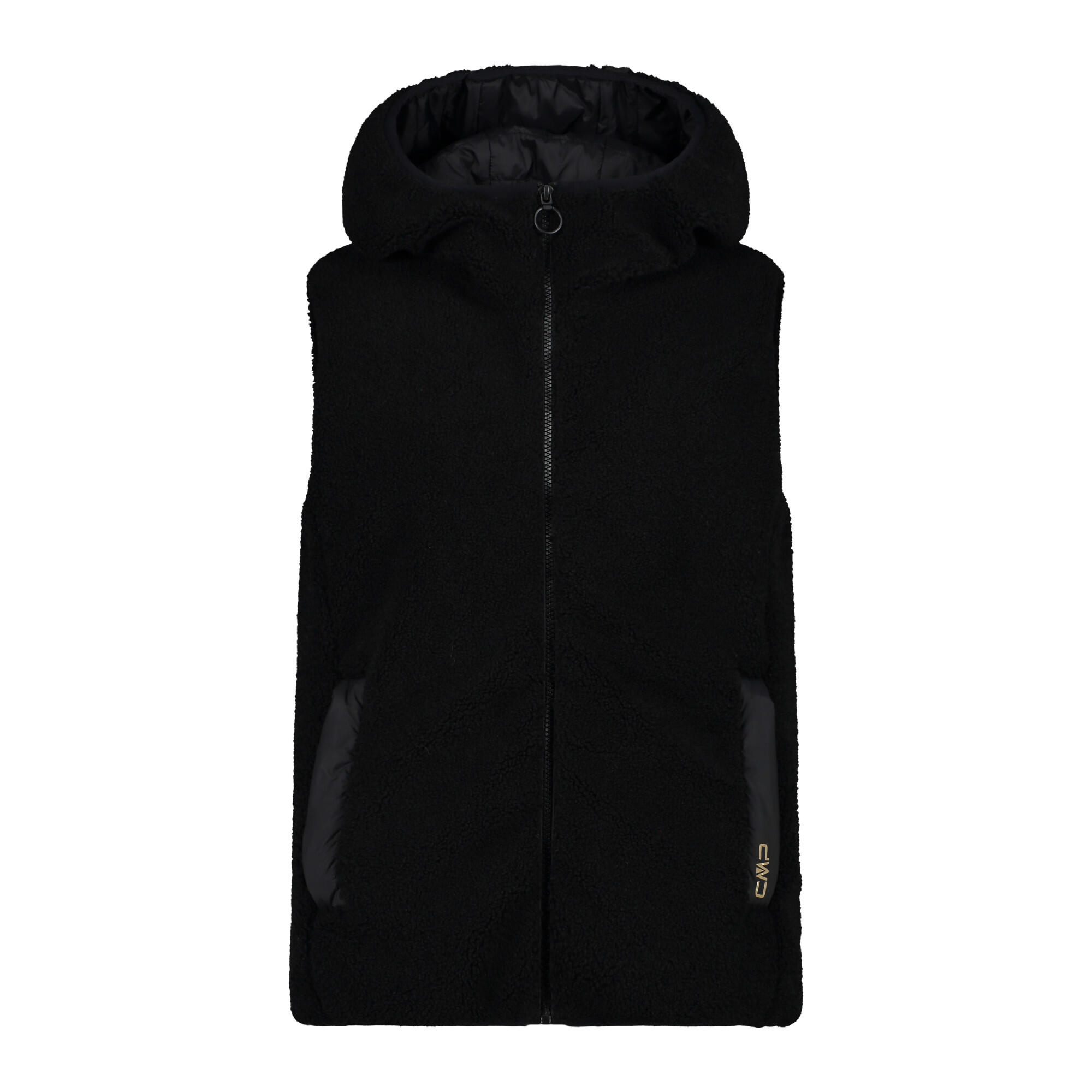 CMP Gilet à capuche fixe en fourrure Teddy pour femme - Noir 1/4