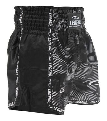 Kickboks broekje kind/volwassene camo black satijn