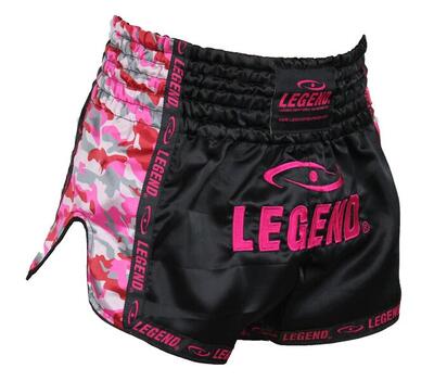 Kickboks broekje meisjes/dames camo roze satijn