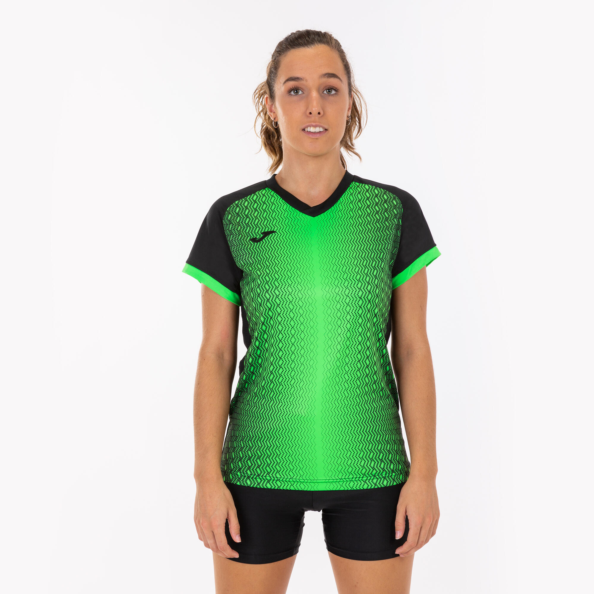 Maillot manches courtes Femme Joma Supernova noir vert fluo 2/5