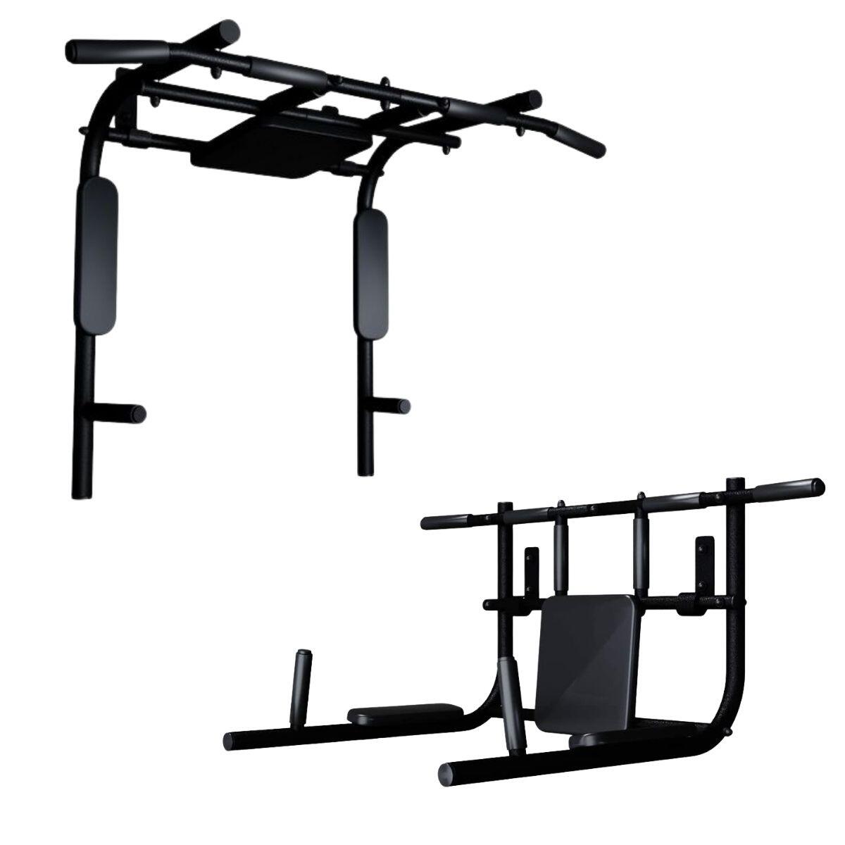 Unisex Sport Optrekstang wandmontage 3-in-1 met dipstation en rugleuning Zwart 7/7