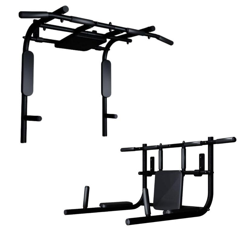 Unisex Sport Bară de tracțiuni perete 3 în 1 cu stație de dips și spătar Negru
