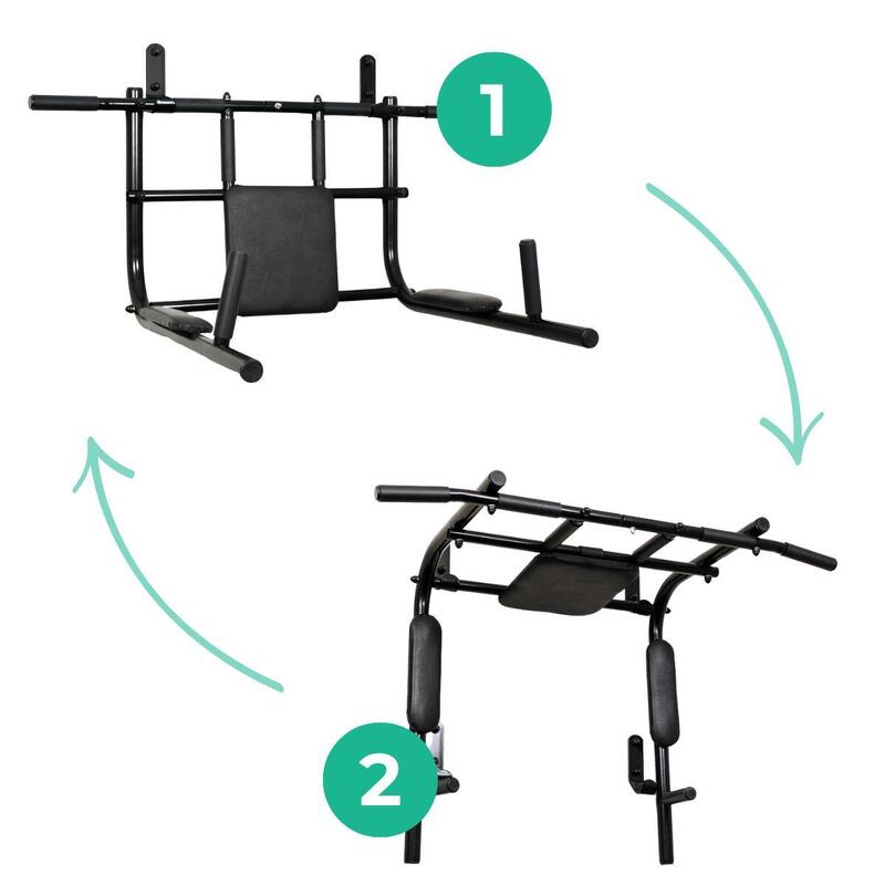 Unisex Sport Bară de tracțiuni perete 3 în 1 cu stație de dips și spătar Negru