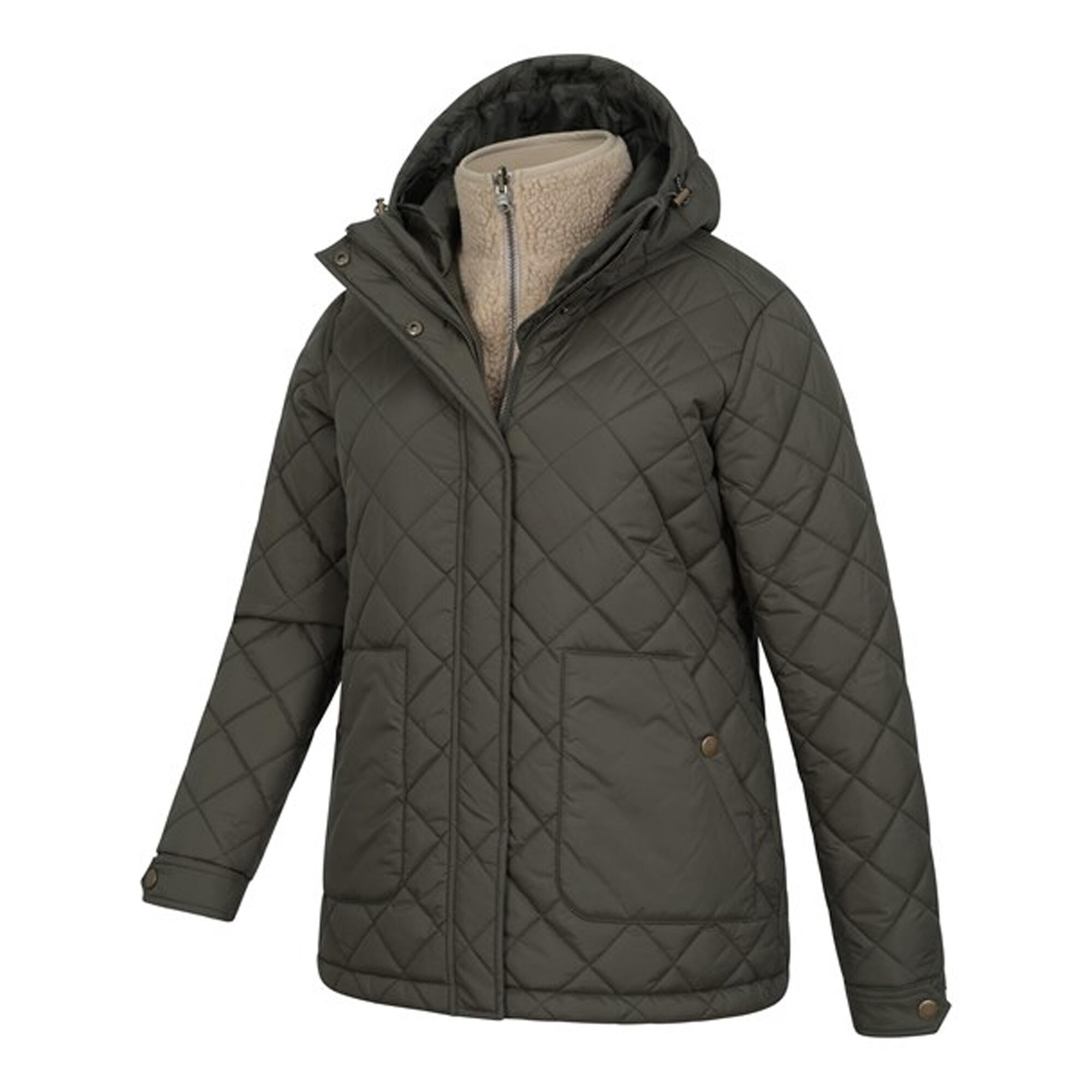 Womens/Ladies Nebraskan Borg 3 in 1 Padded Jacket (Khaki Green) 3/4