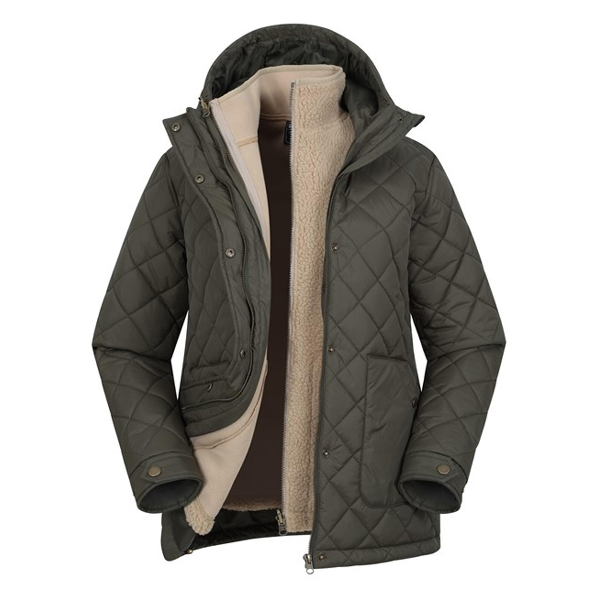 MOUNTAIN WAREHOUSE Womens/Ladies Nebraskan Borg 3 in 1 Padded Jacket (Khaki Green)