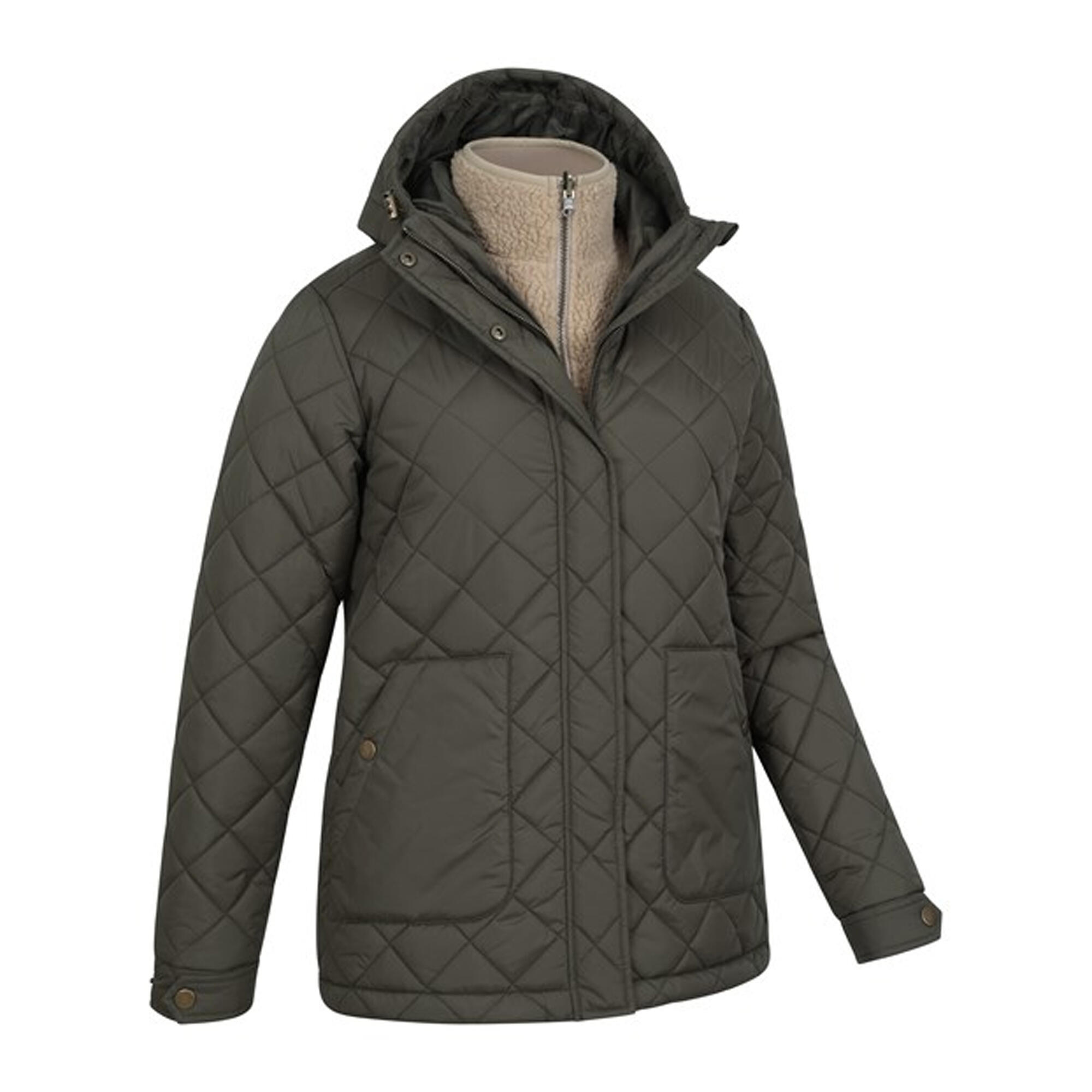 Womens/Ladies Nebraskan Borg 3 in 1 Padded Jacket (Khaki Green) 4/4