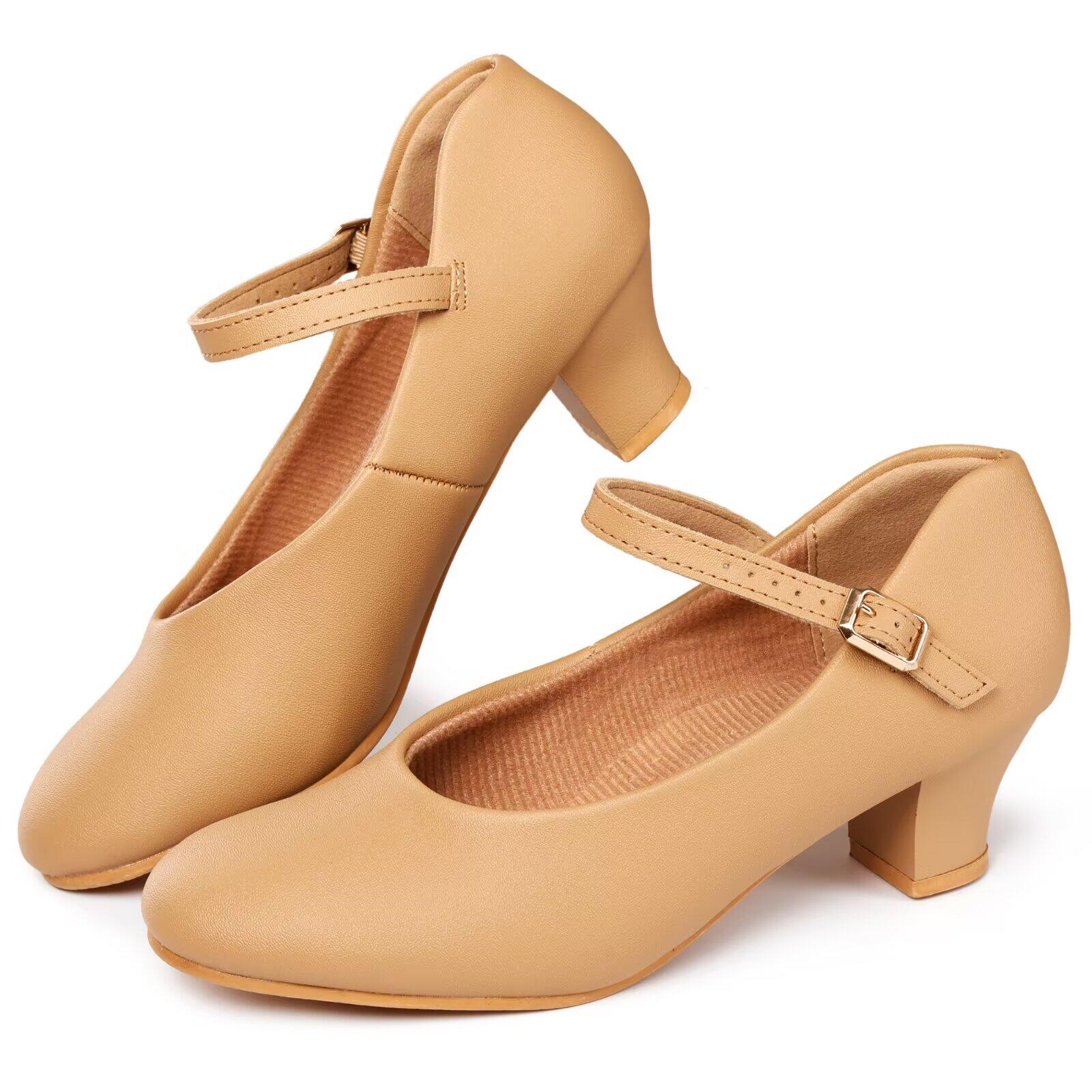 Women's Character Shoes - 1.55" Heel - Ankle Strap - PU Leather Dance Shoes