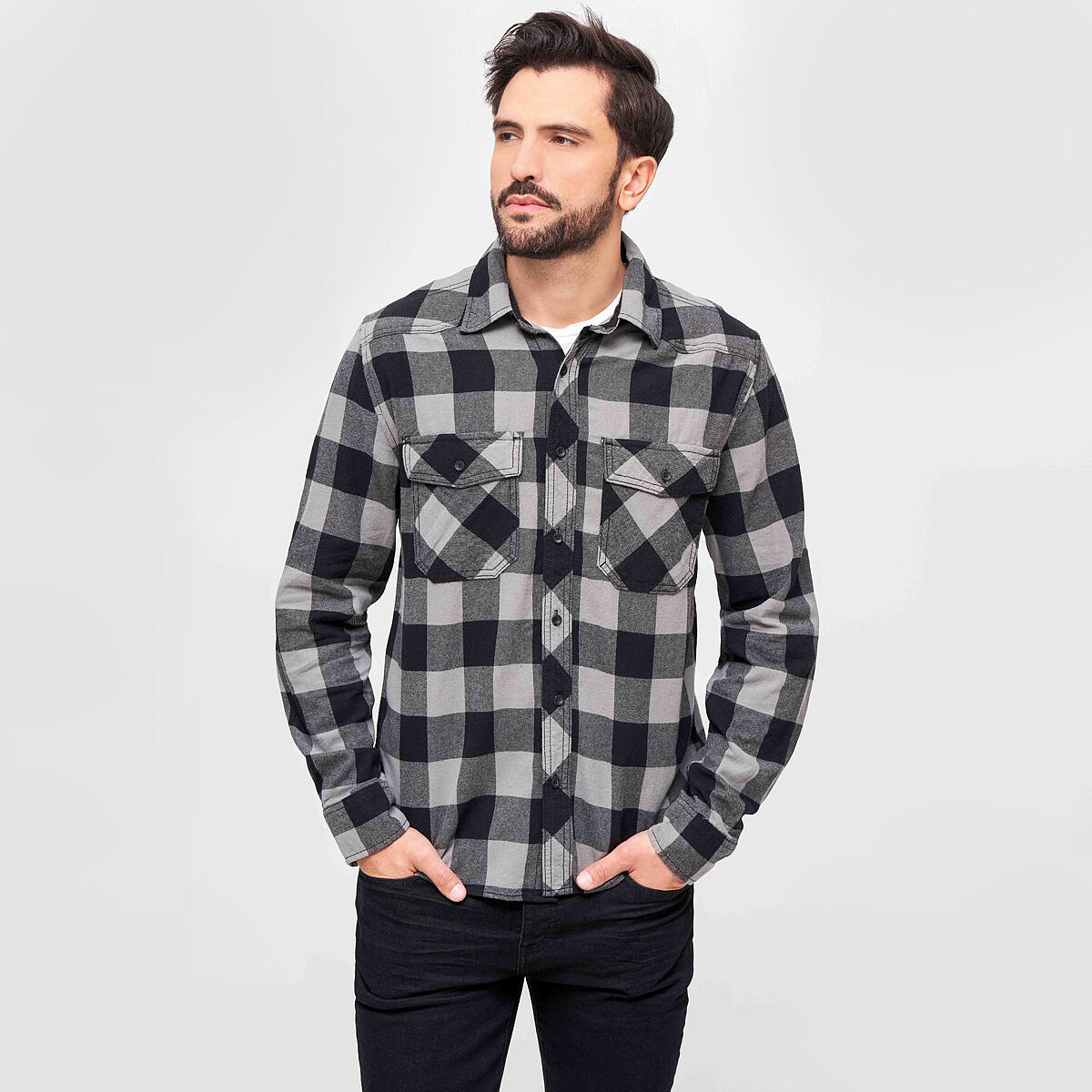 Chemise Homme à Carreaux Noire et Grise Brandit® - Flanelle 100% Coton 2/5