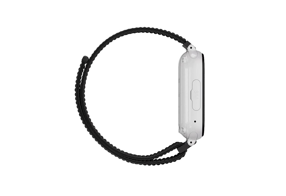 SaveWatch Plus 4G Boîtier Blanc Bracelet Tissu Noir 3/4
