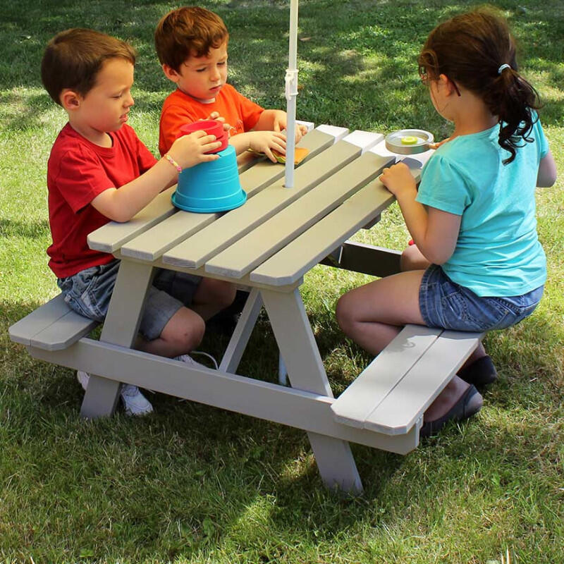 Table de pique-nique en bois pour enfants grise PICNIC 2/5