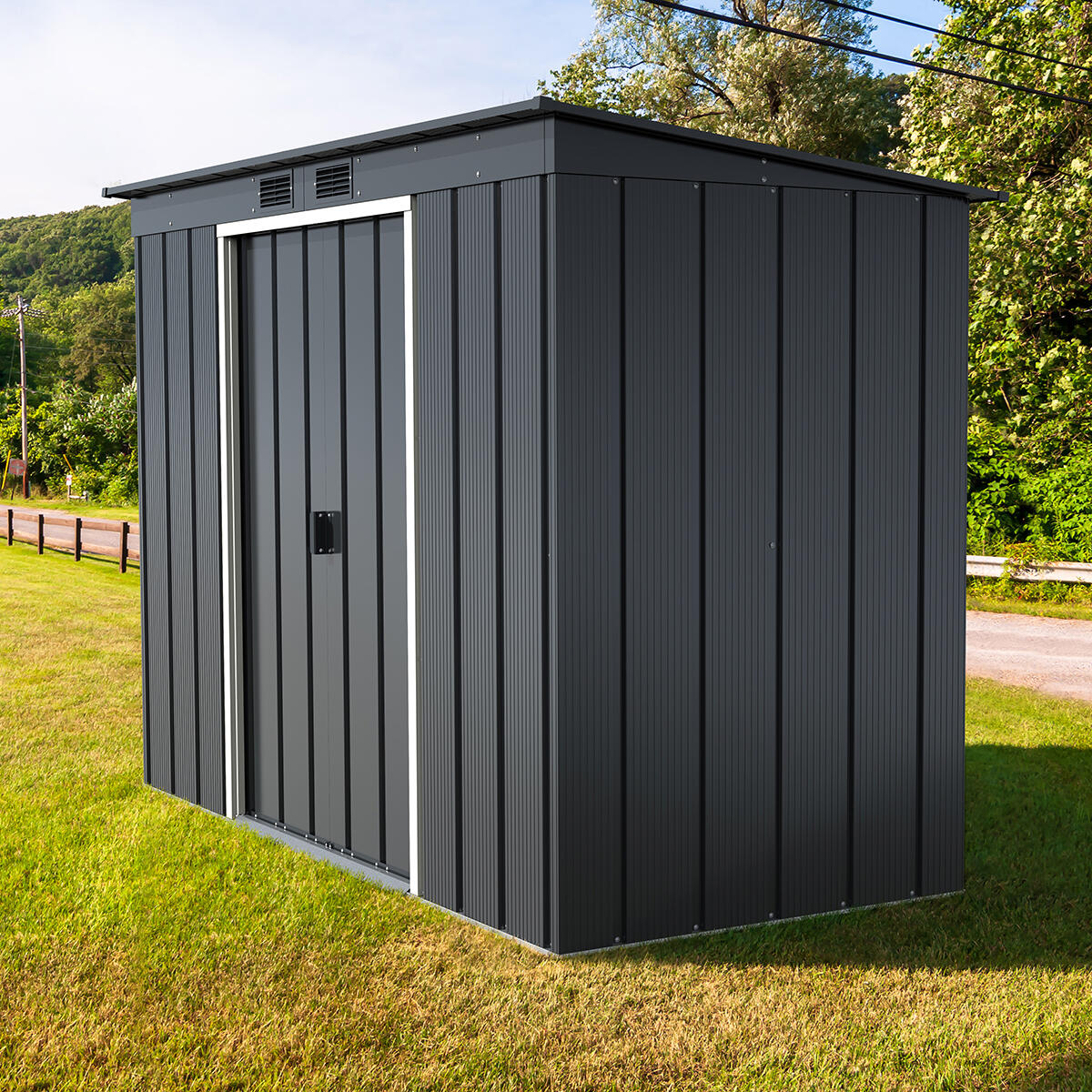 Caseta jardín Eco Pent Roof 8×4 metal gris antracita 2/7