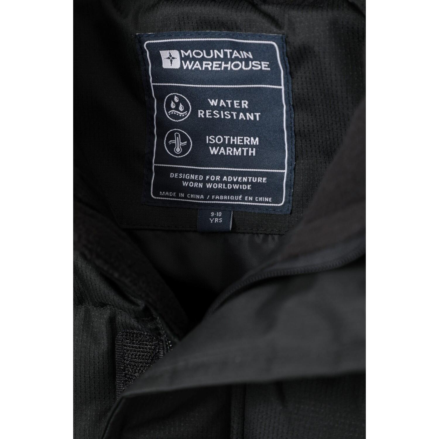 Childrens/Kids Water Resistant Longline Padded Jacket (Black) 3/4