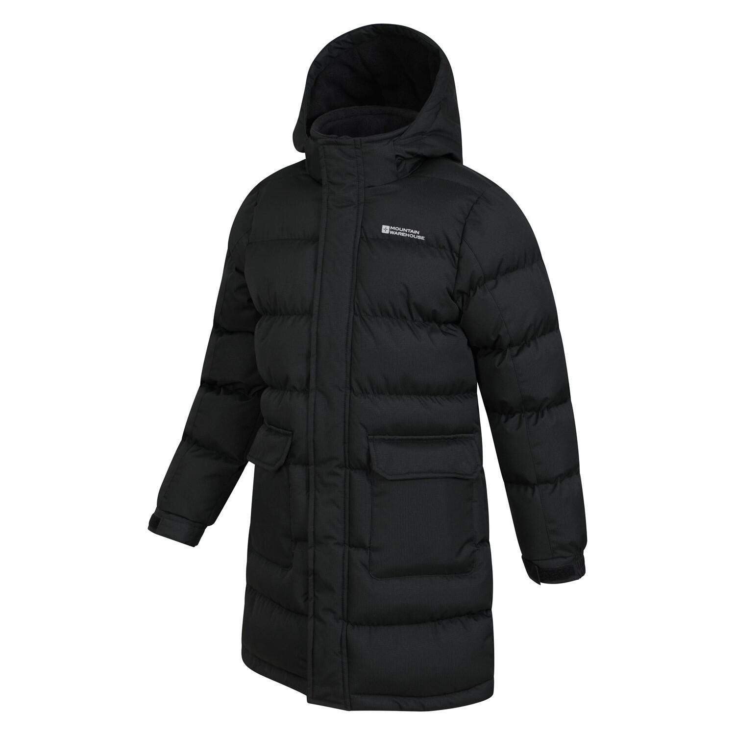 Childrens/Kids Water Resistant Longline Padded Jacket (Black) 4/4