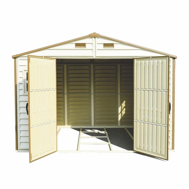 Caseta jardín Woodside 10×8 PVC marfil/marrón 2/5