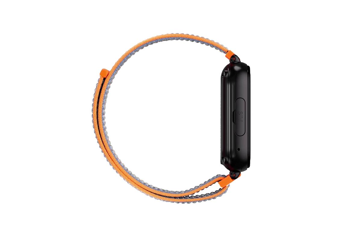 SaveWatch Plus 4G Caixa Preta Pulseira Tecido Laranja 3/4