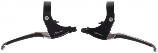 Set leve freno Saccon in alluminio nero/argento con inserto in gomma.