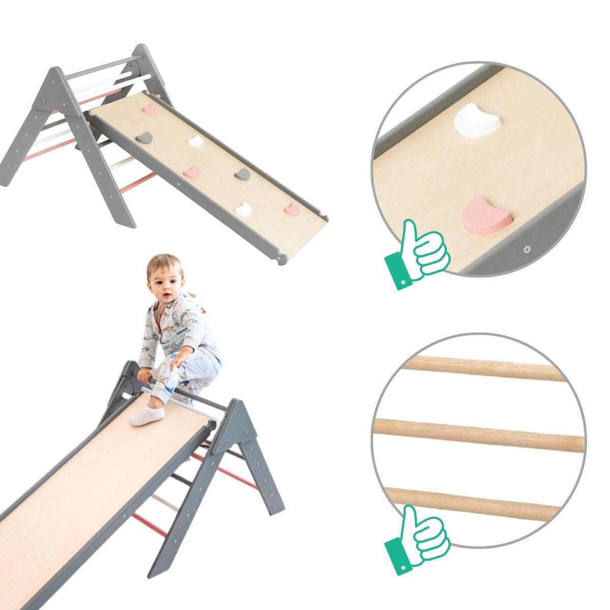 Structure d’escalade en bois d’intérieur avec toboggan double face 7/7