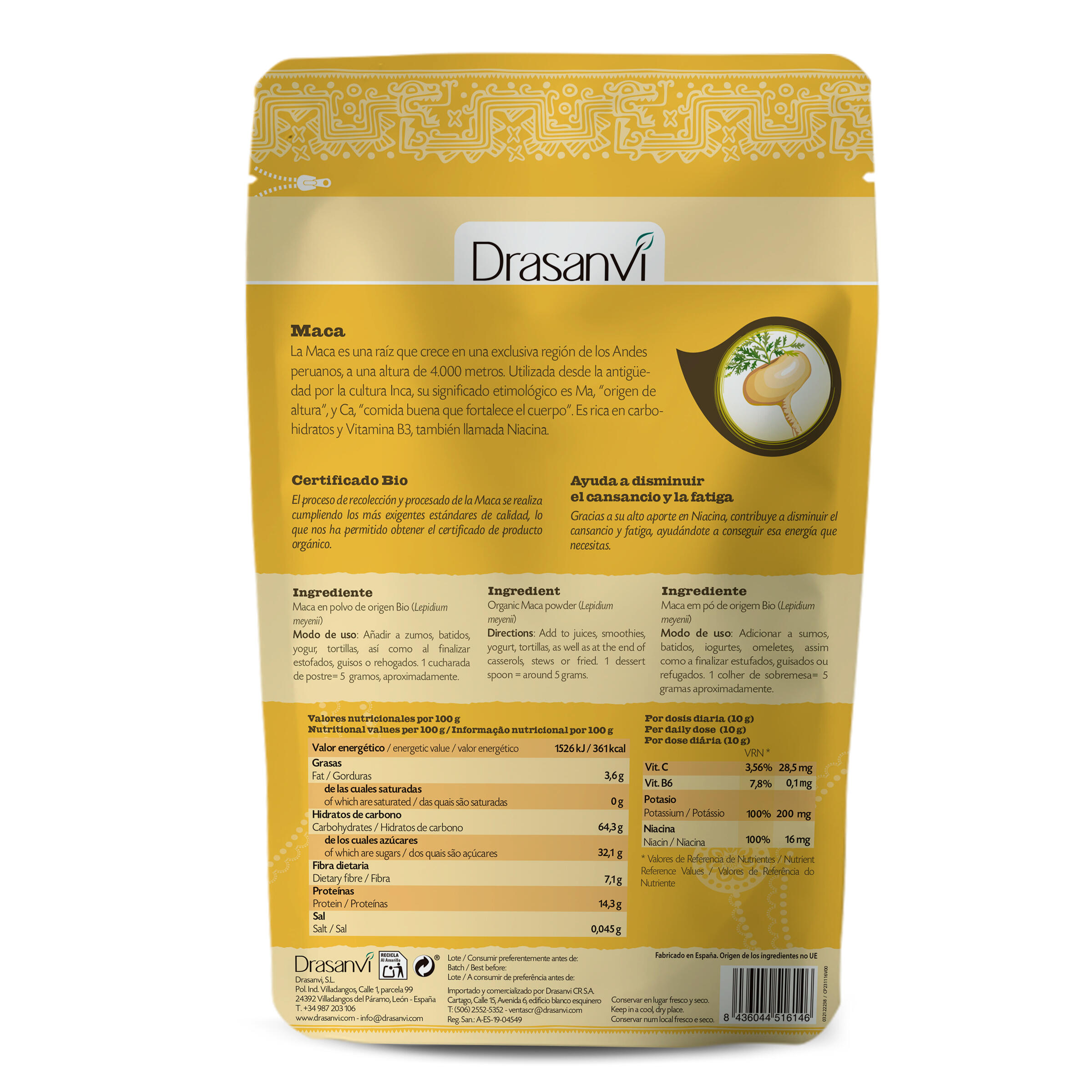 Maca Bio 225 g Doypack Superalimentos Drasanvi 2/6