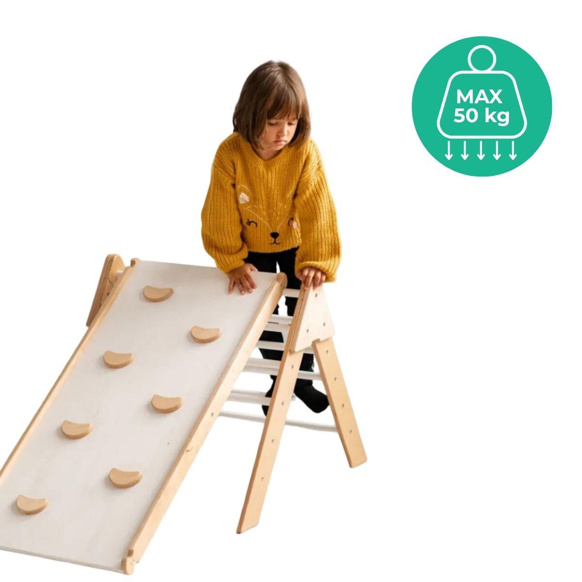 Structure d’escalade en bois d’intérieur avec triangle d’escalade et toboggan 7/7